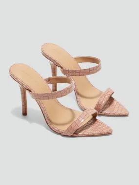 Amira Double Strap Sandals in Brown Crocodile