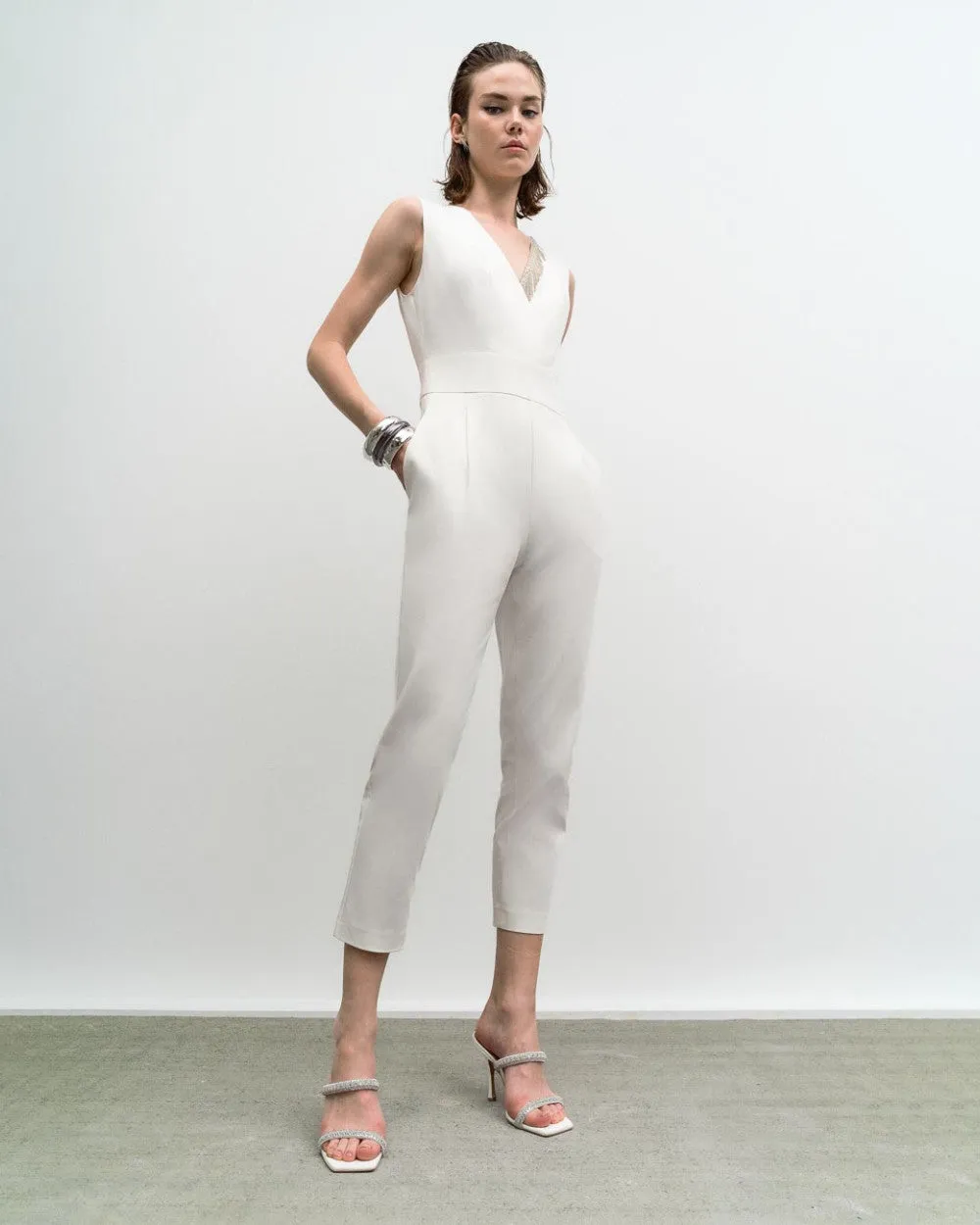 Access Rhinestone Jumpsuit With Fringing