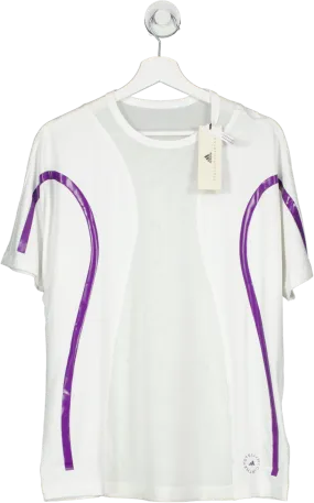 Adidas by Stella Mccartney Conscious  Loose Running Logo Tee In White & Active Purple UK M