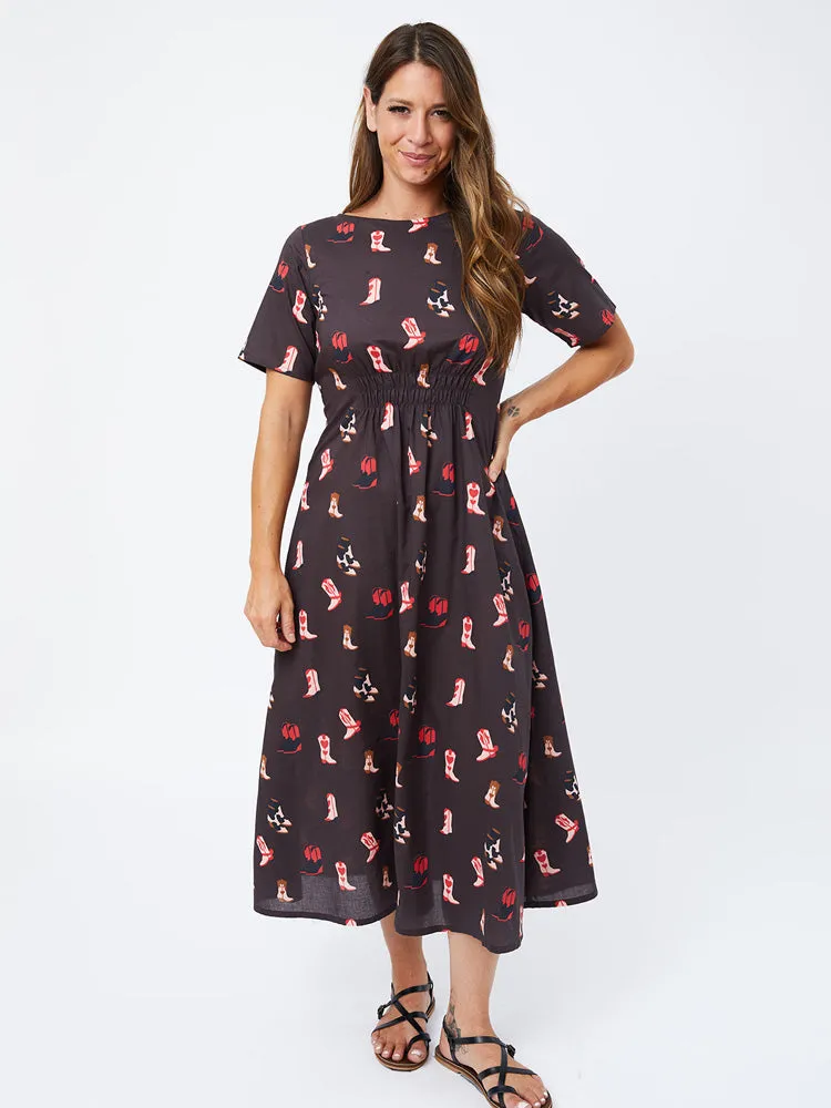 Artsy Traveler Short Sleeve Midi Dress - Two Step Dusk