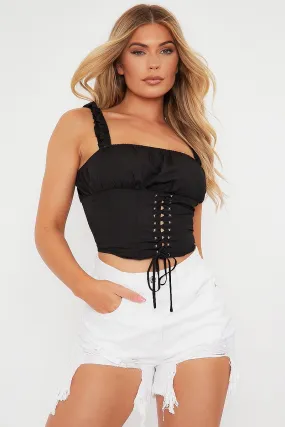 Black Corset Lace up Crop Top - Niya