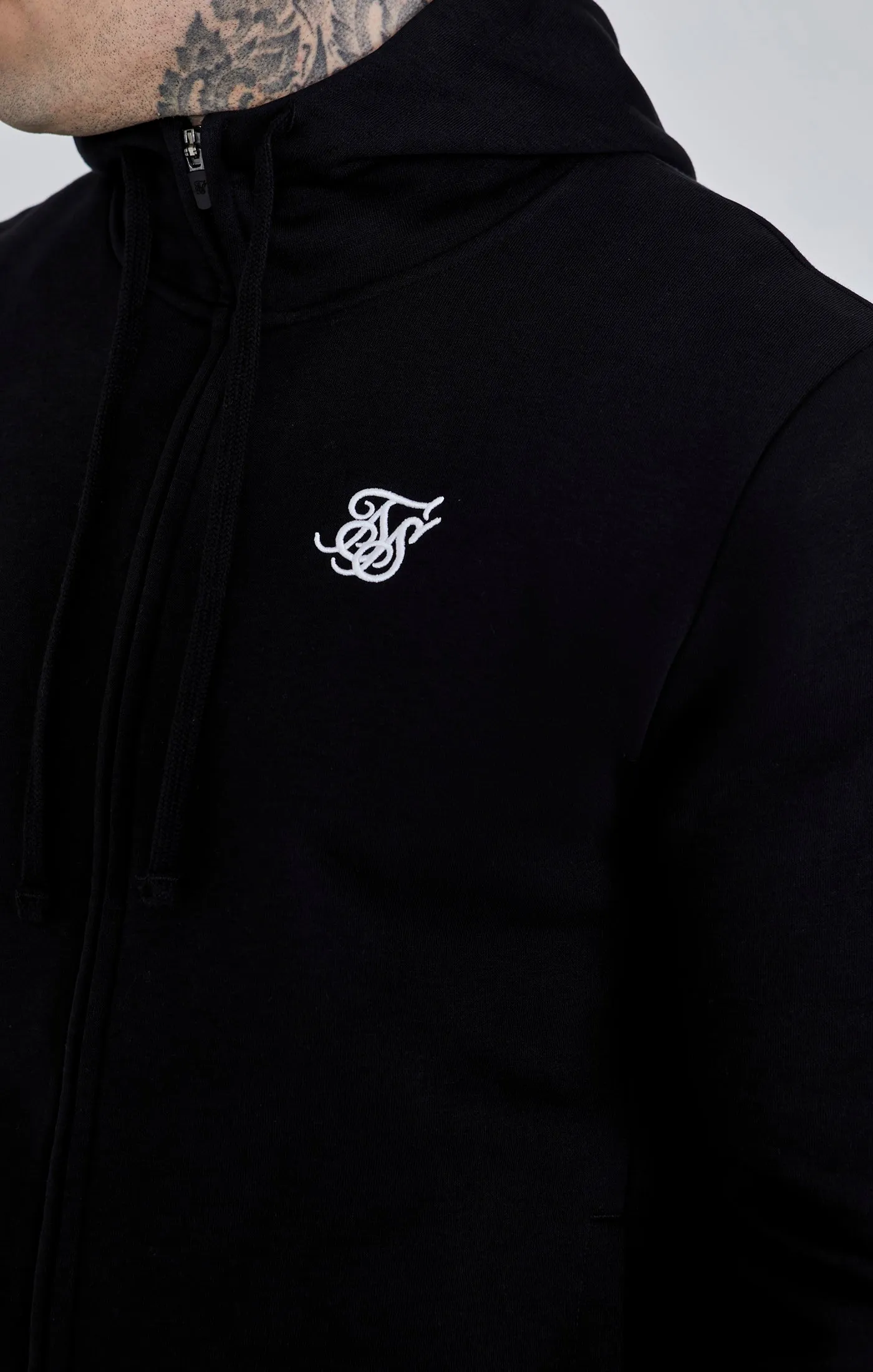 Black Essential Zip Through Funnel Hoodie