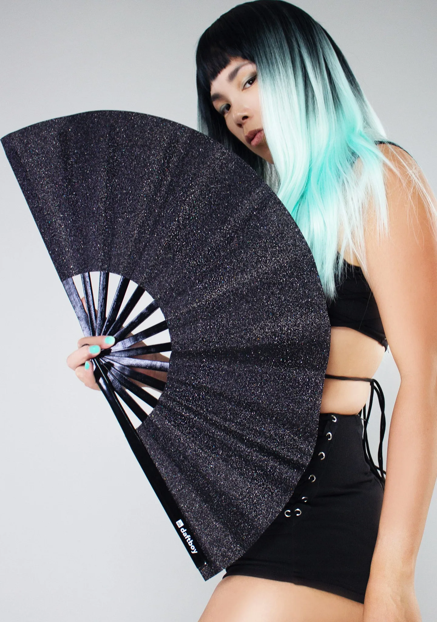 Black Galaxy Glitter Glam Rave Fan