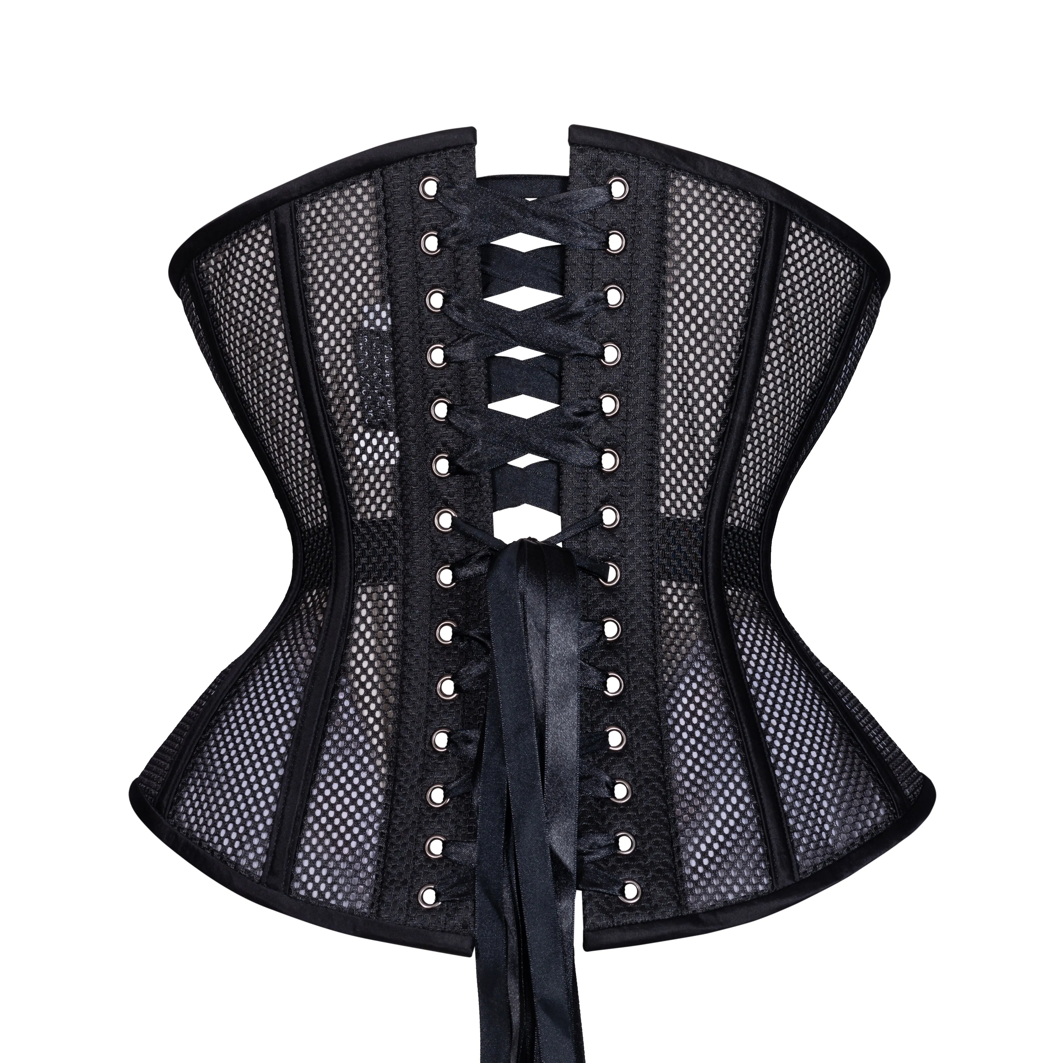 Black Open Mesh Corset, Hourglass Silhouette, Regular