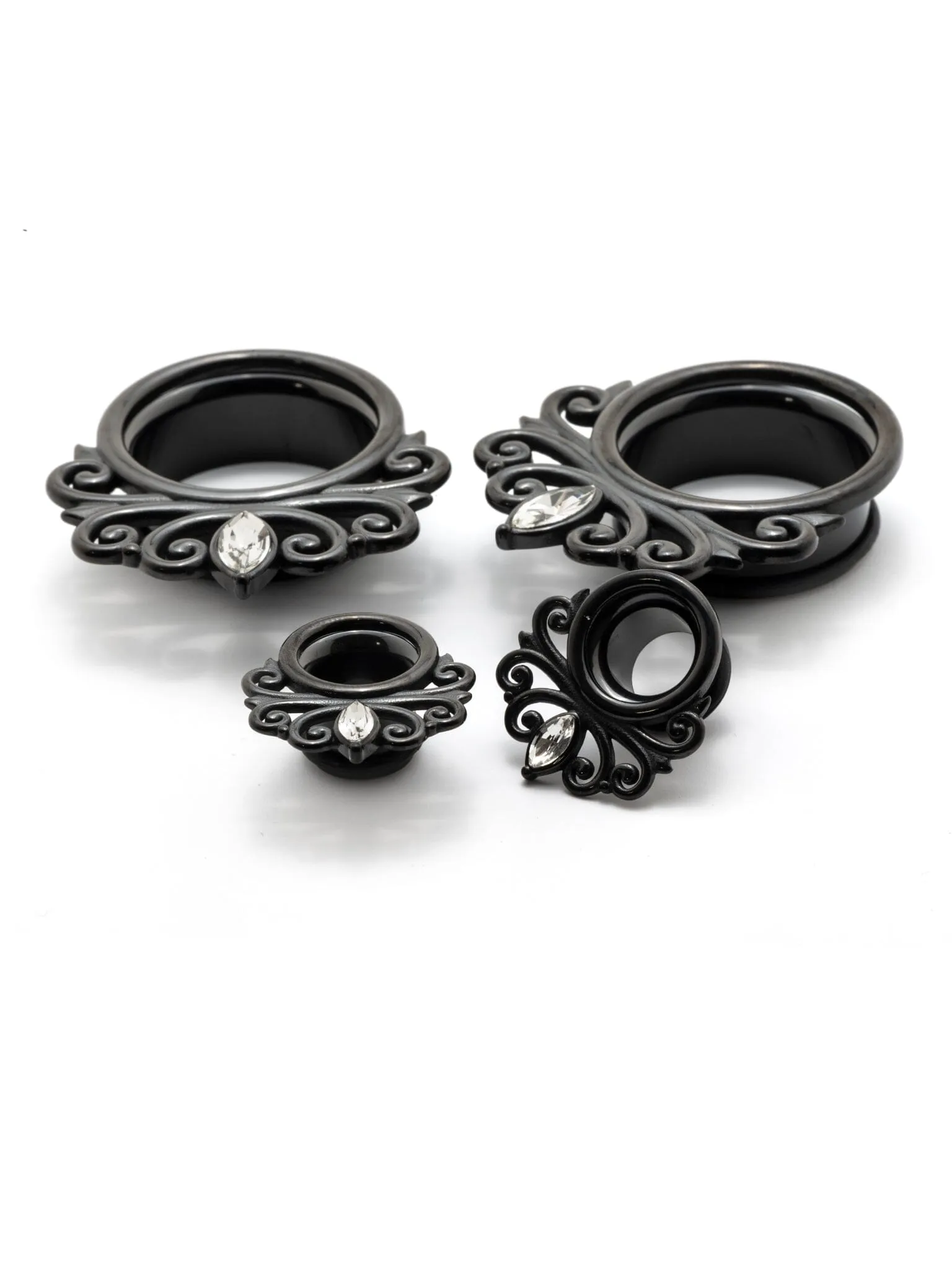 Black Single Prong Crystal Single Flared Steel Tunnels