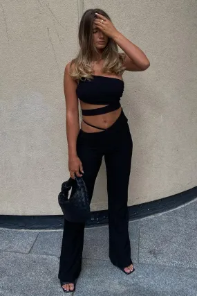 Black Slinky One Shoulder Cut Out Crop Top - Aaliyah