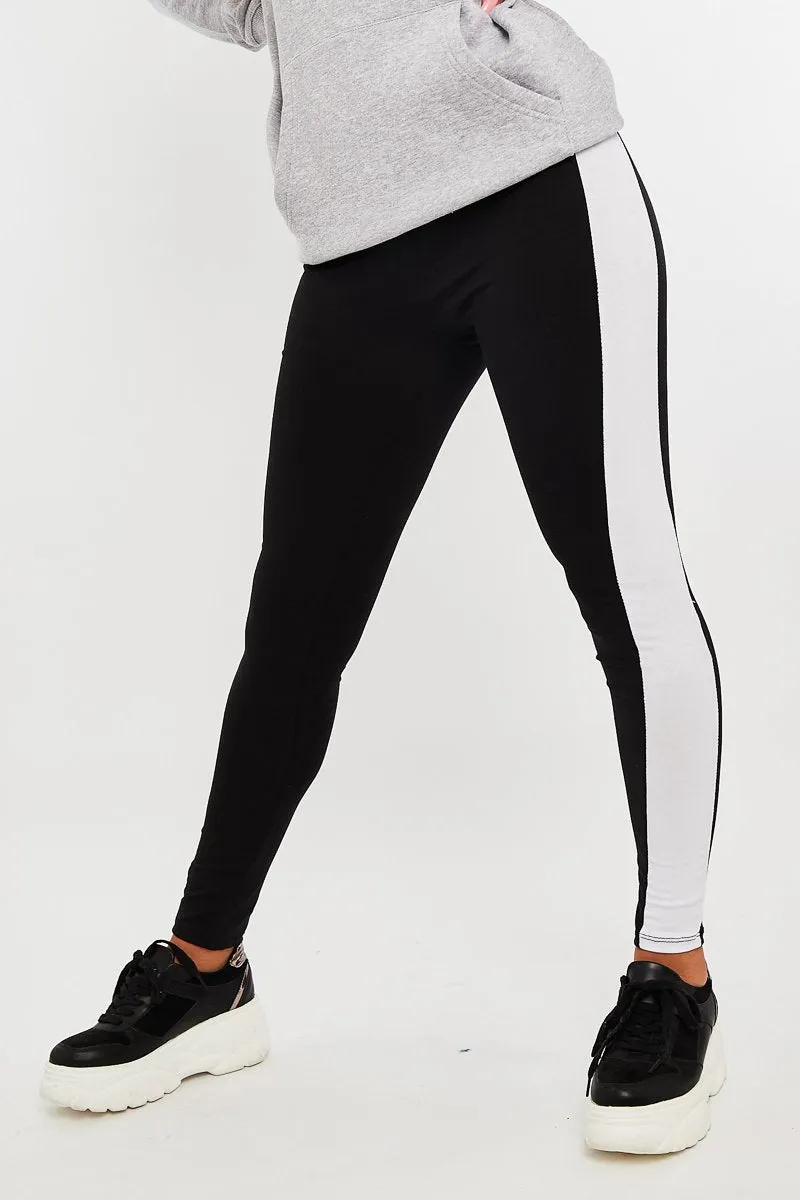 Black White Side Stripe Leggings - Cairo