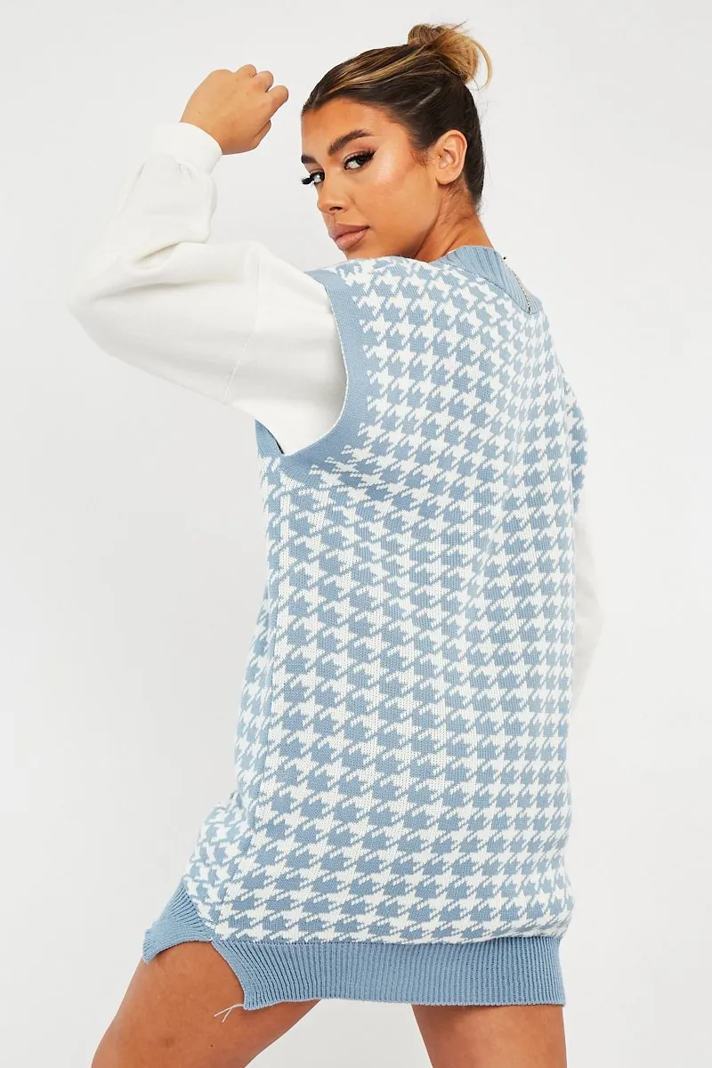 Blue Houndstooth Knit Vest - Hazel