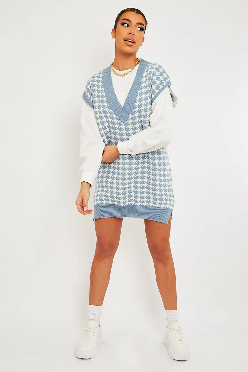 Blue Houndstooth Knit Vest - Hazel