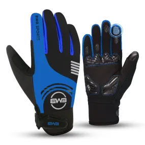 BWB Black / Blue Full Finger Gel Padded Winter Cycling Gloves