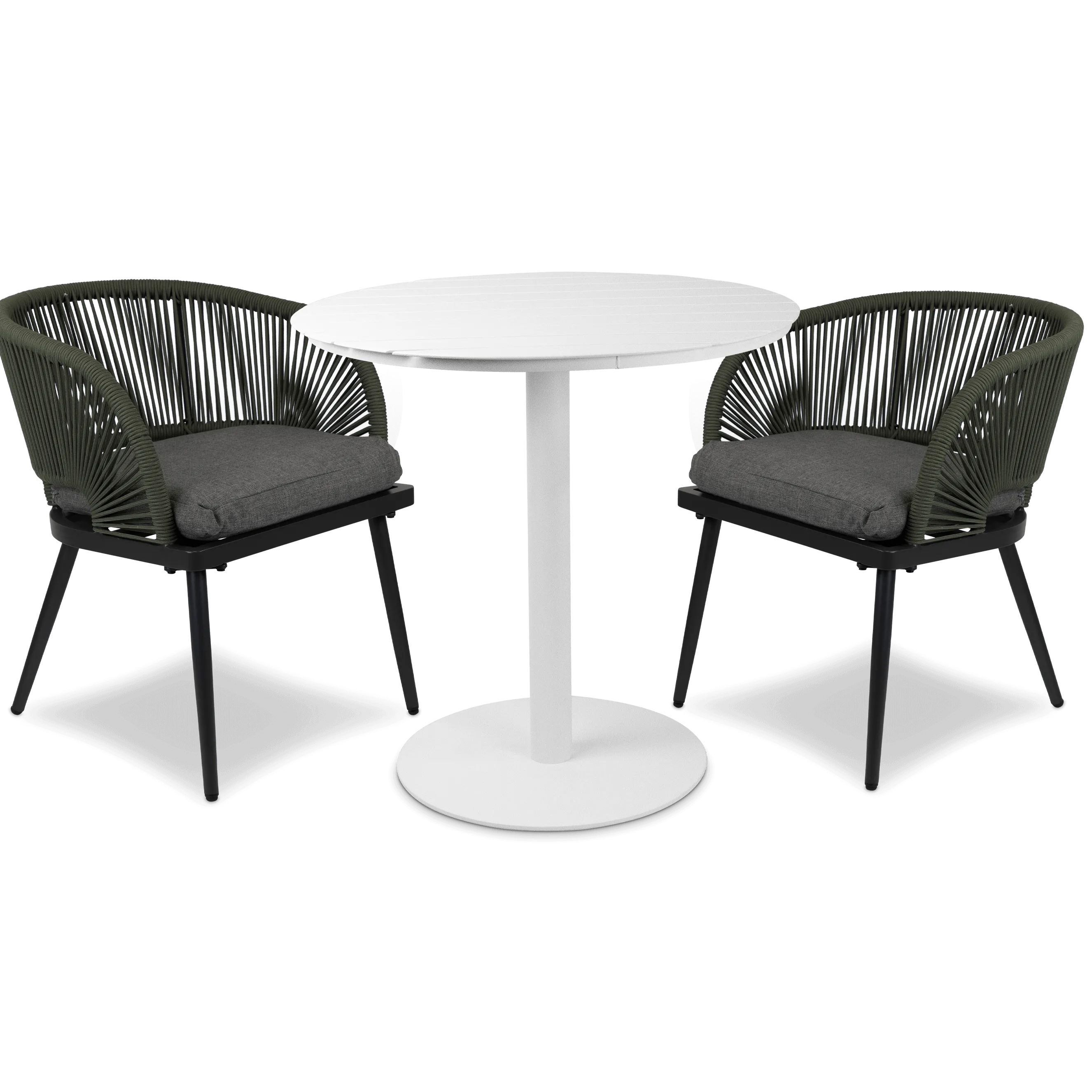 Cafe Collection Round 3pc Dining Suite in Arctic White with Rope Chairs