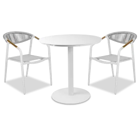 Cafe Collection Round 3pc Dining Suite in Arctic White with Rope Chairs