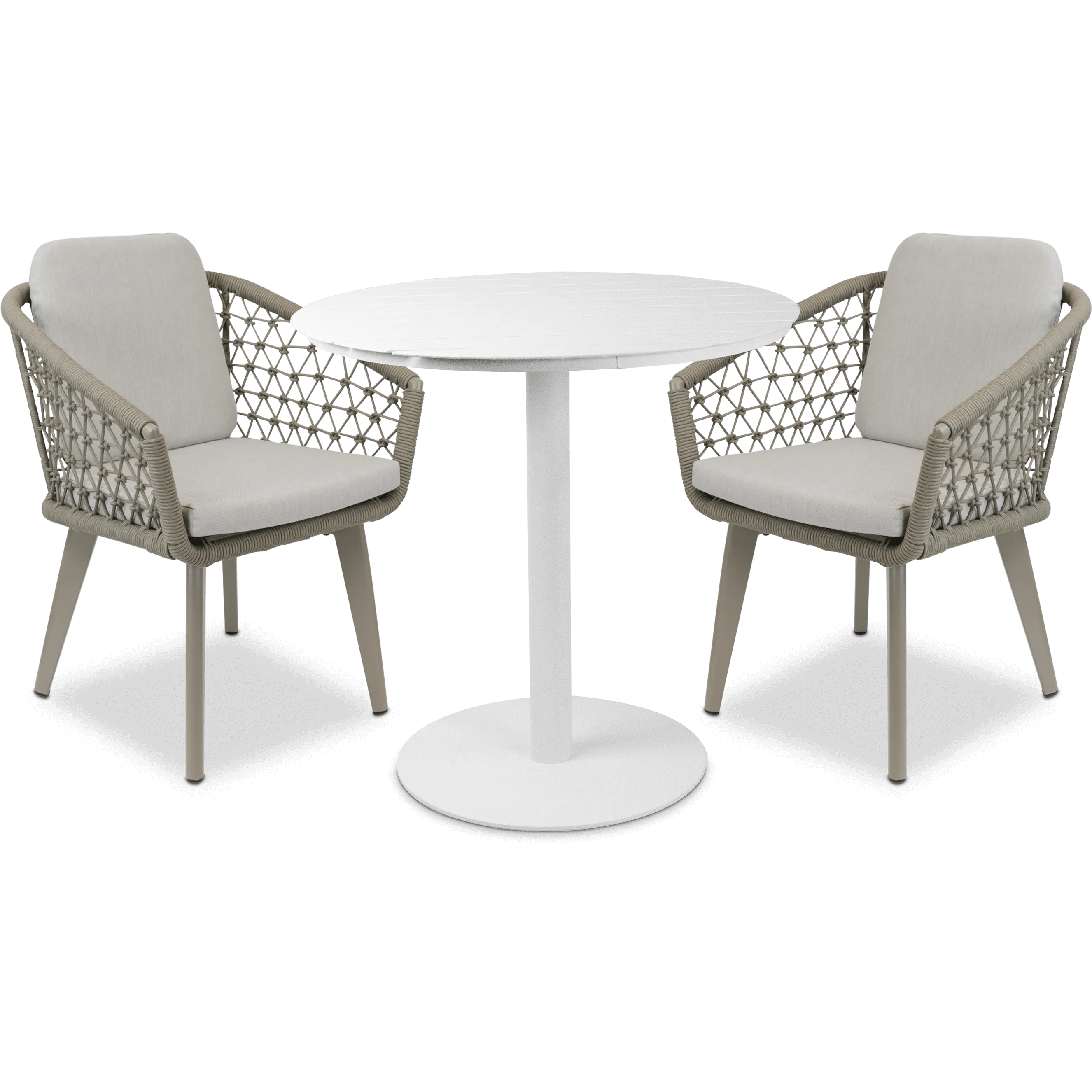 Cafe Collection Round 3pc Dining Suite in Arctic White with Rope Chairs