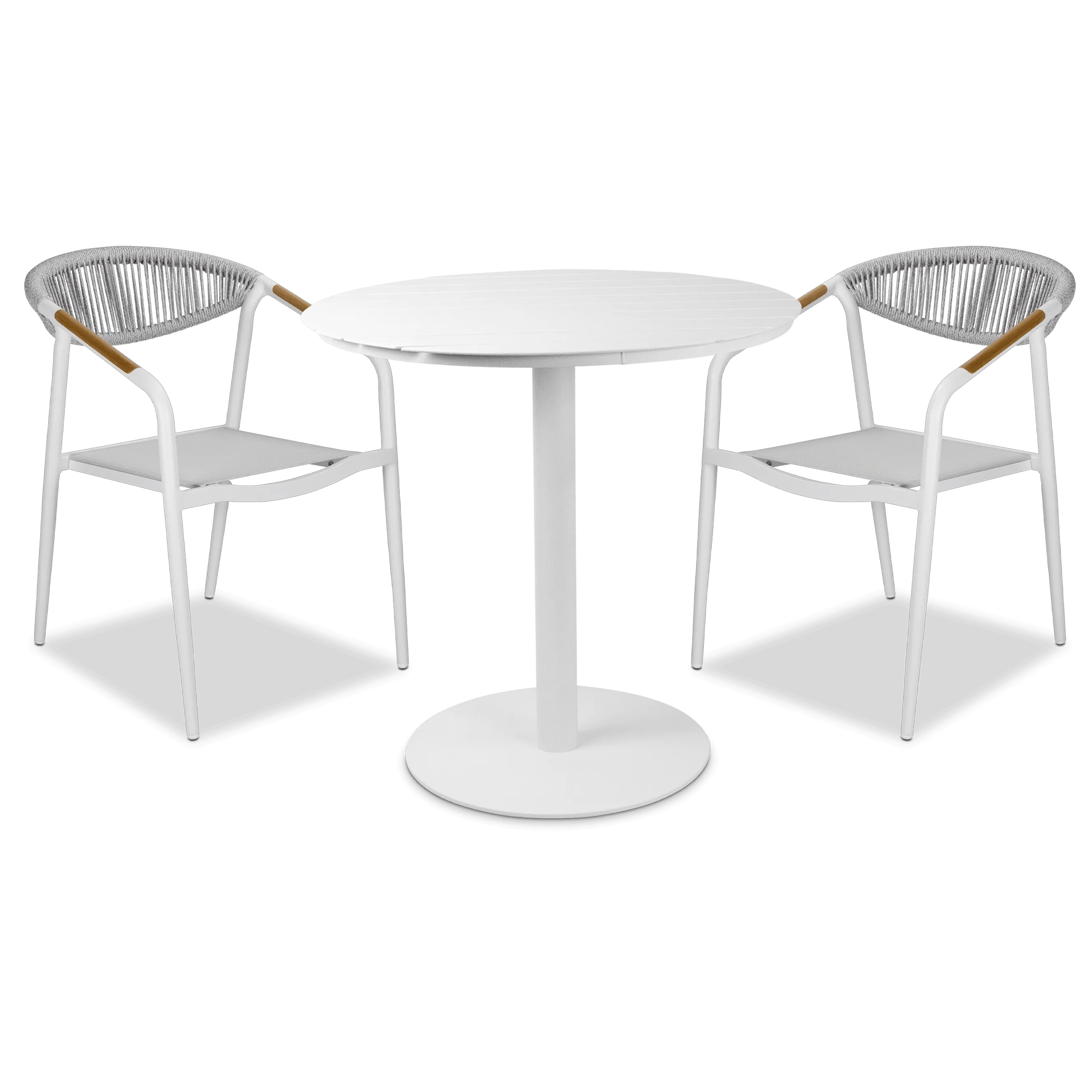 Cafe Collection Round 3pc Dining Suite in Arctic White with Rope Chairs