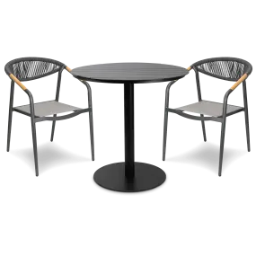 Cafe Collection Round 3pc Dining Suite in Gunmetal with Rope Chairs