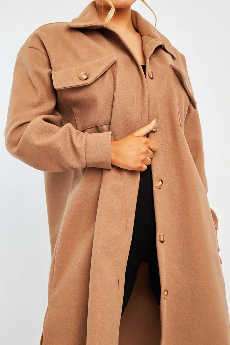 Camel Longline Oversized Shacket - Sasha