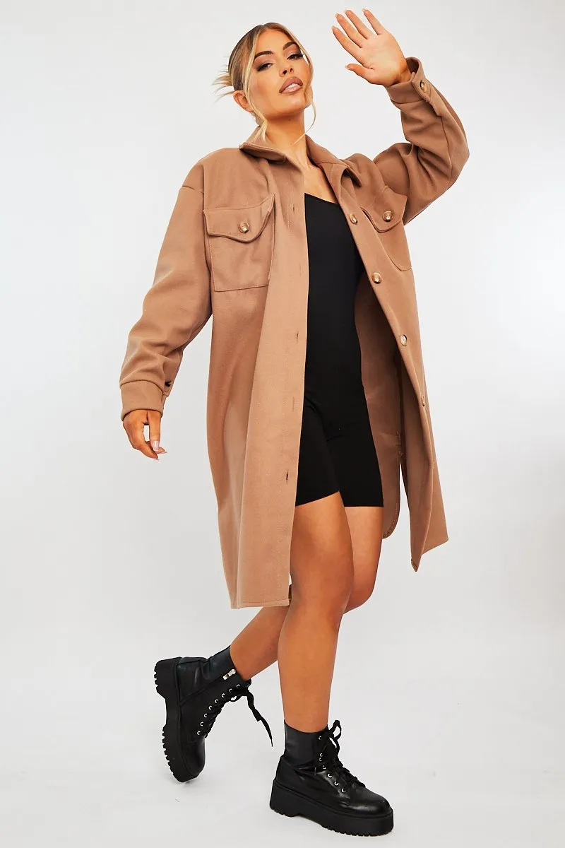 Camel Longline Oversized Shacket - Sasha