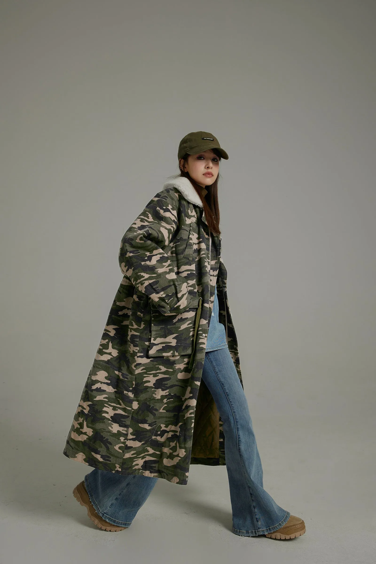 Camo Loose Fit Dumble Collar Coat