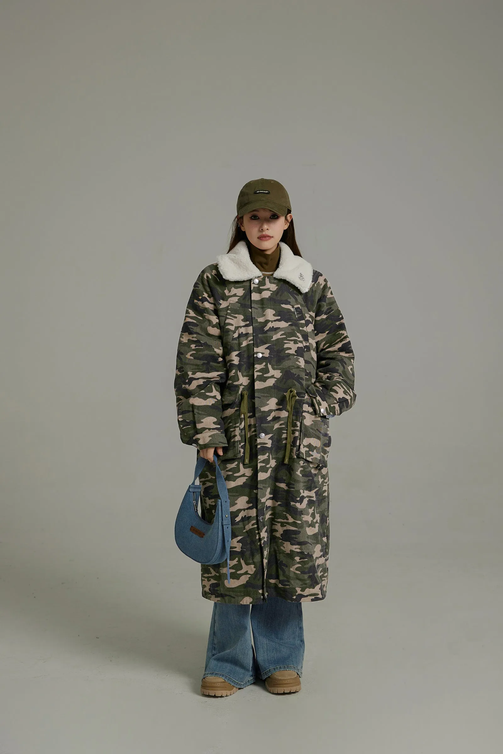 Camo Loose Fit Dumble Collar Coat