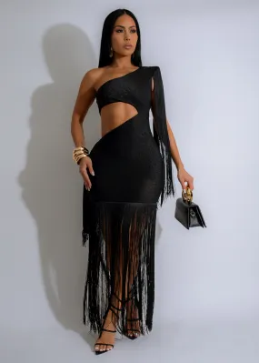 Can't Look Back Fringes Maxi Dress Black