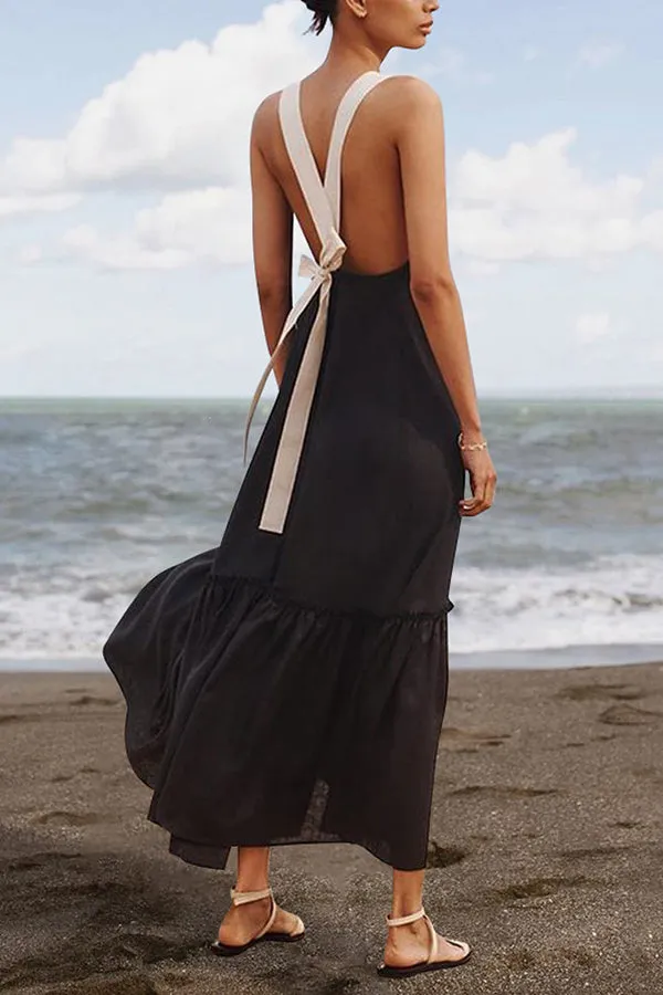 COLOR CONTRAST TIED OPEN BACK DRESS