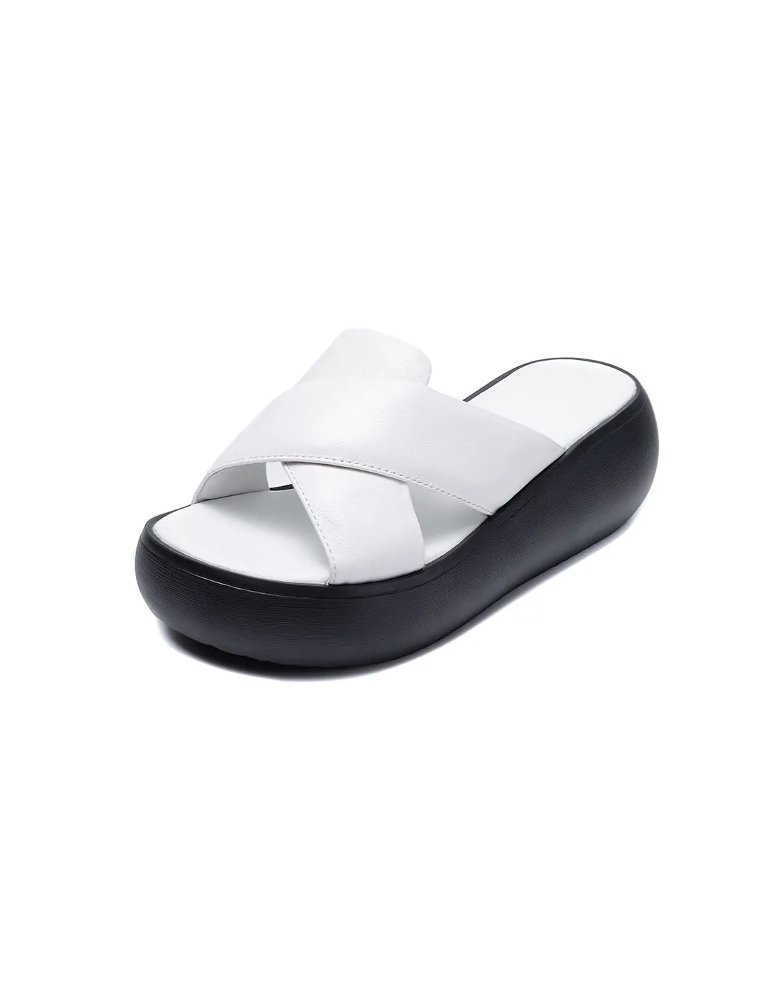 Comfortable Leather Cross Strap Wedge Slippers