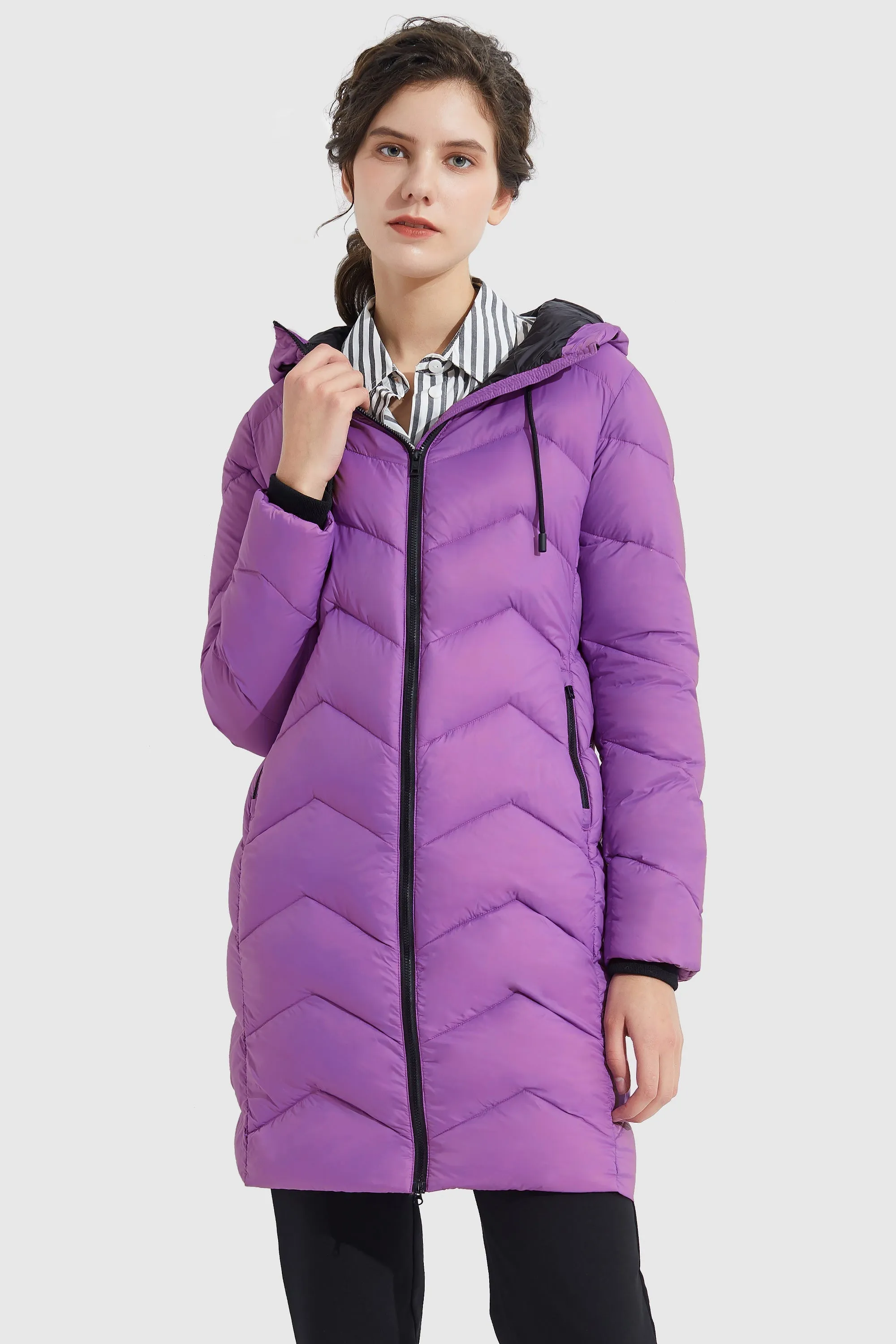 Contrast Color Hooded Down Coat