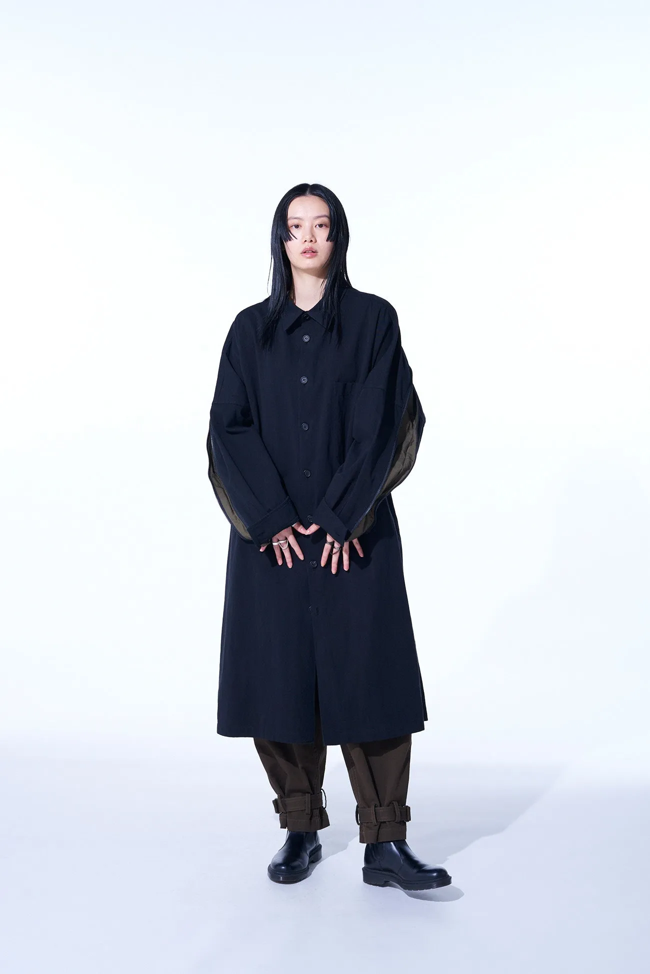 COTTON/HEMP TWILL BACK YOKE ZIP COAT