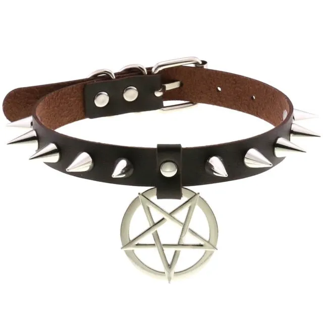 'Darkest Depths' Alt Goth Pentagram Spike Choker