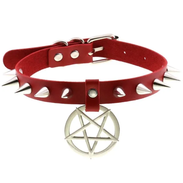 'Darkest Depths' Alt Goth Pentagram Spike Choker