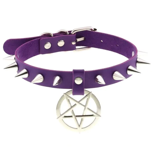 'Darkest Depths' Alt Goth Pentagram Spike Choker