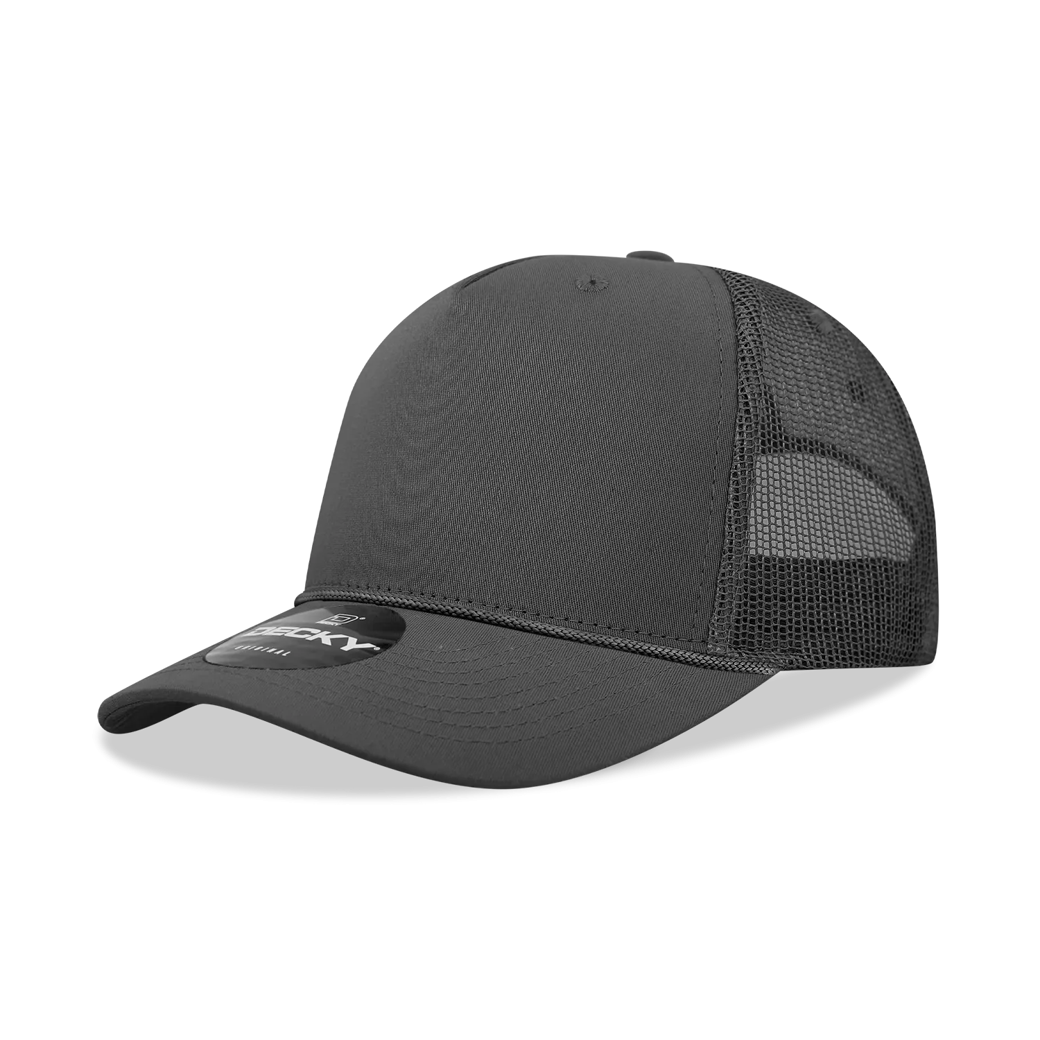 Decky 6040 - 5 Panel Mid Profile Structured Cotton/Poly Blend Trucker w/Rope