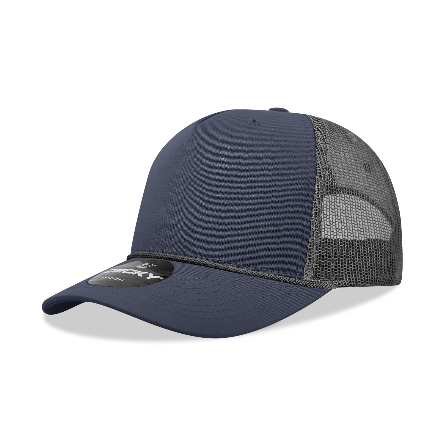 Decky 6040 - 5 Panel Mid Profile Structured Cotton/Poly Blend Trucker w/Rope