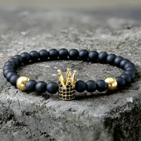 Diamond Crown Stainless Steel Bead Bracelet