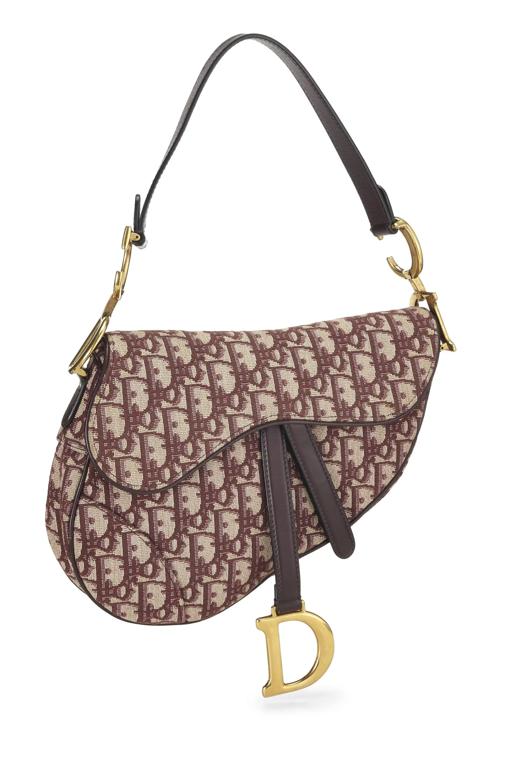 Dior,  Burgundy Oblique Jacquard Canvas Saddle Bag NM, Burgundy