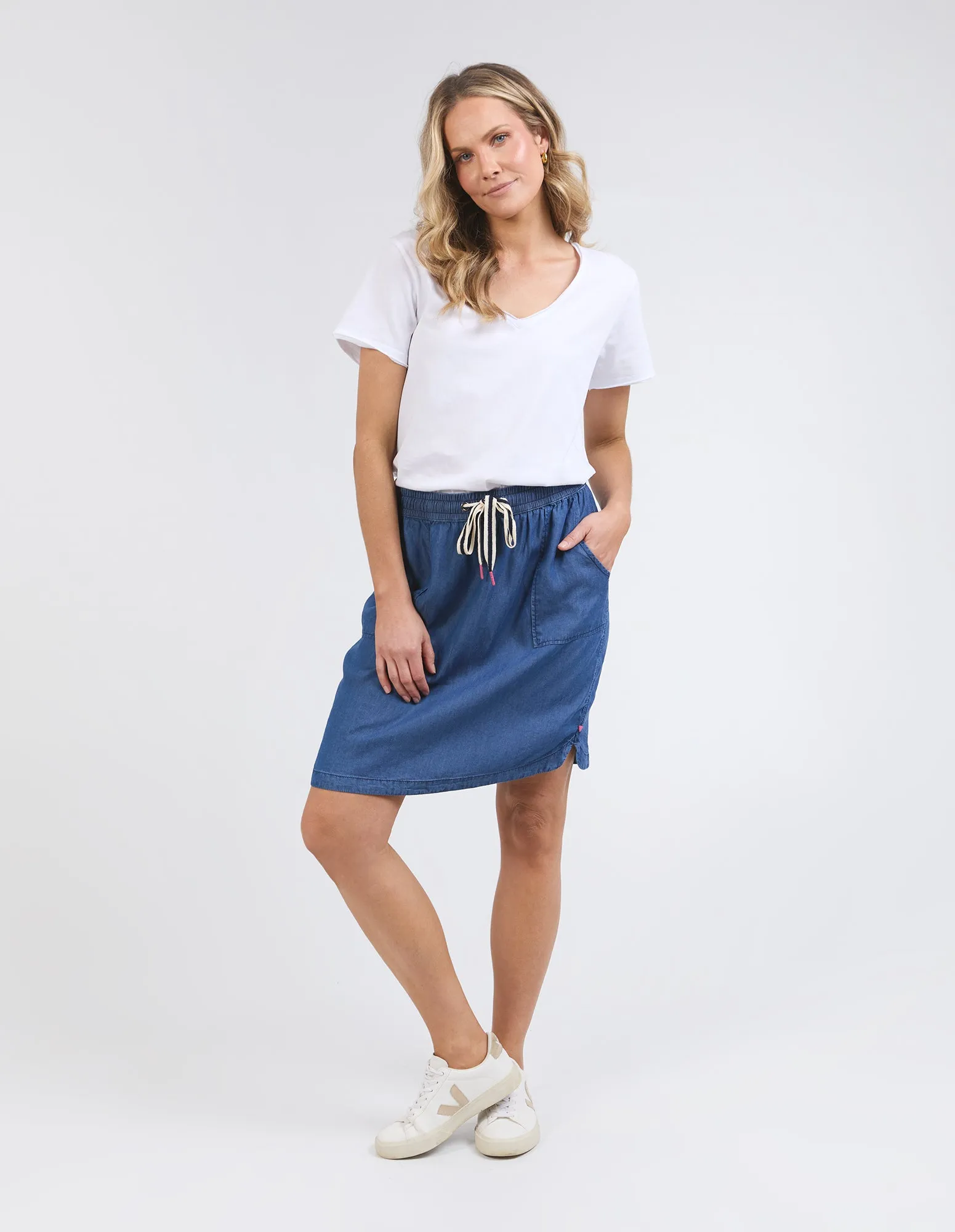 Emmy Chambray Skirt Dark Blue Wash