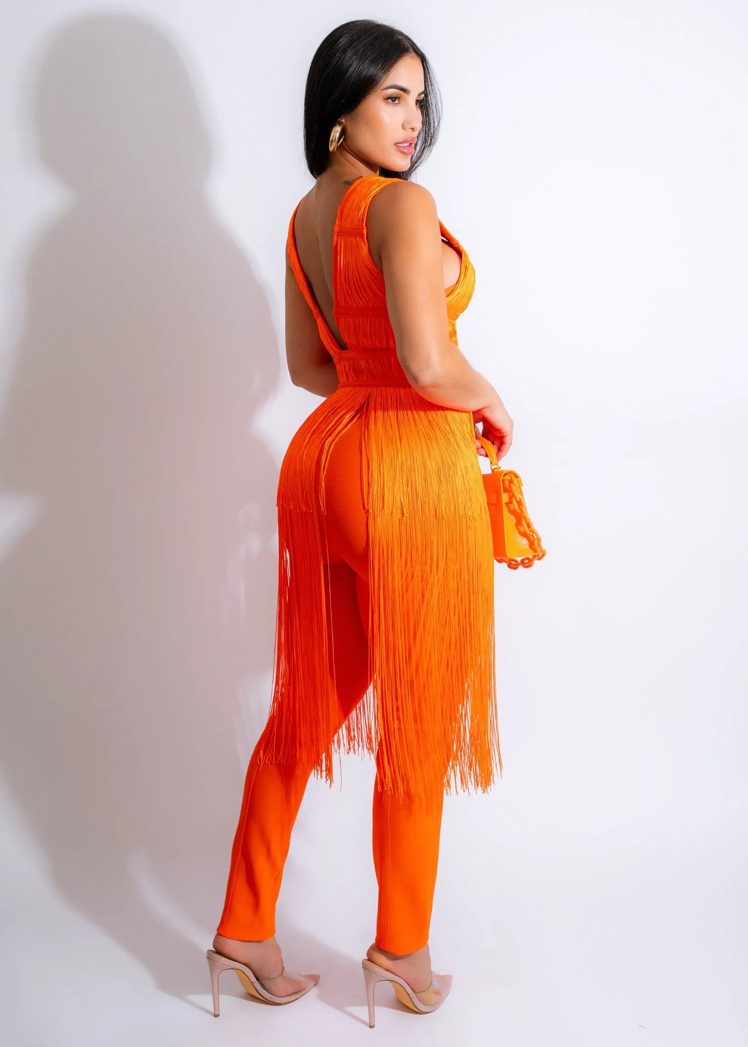 Exclusive Bandage Fringe Pant Set Orange