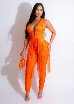 Exclusive Bandage Fringe Pant Set Orange