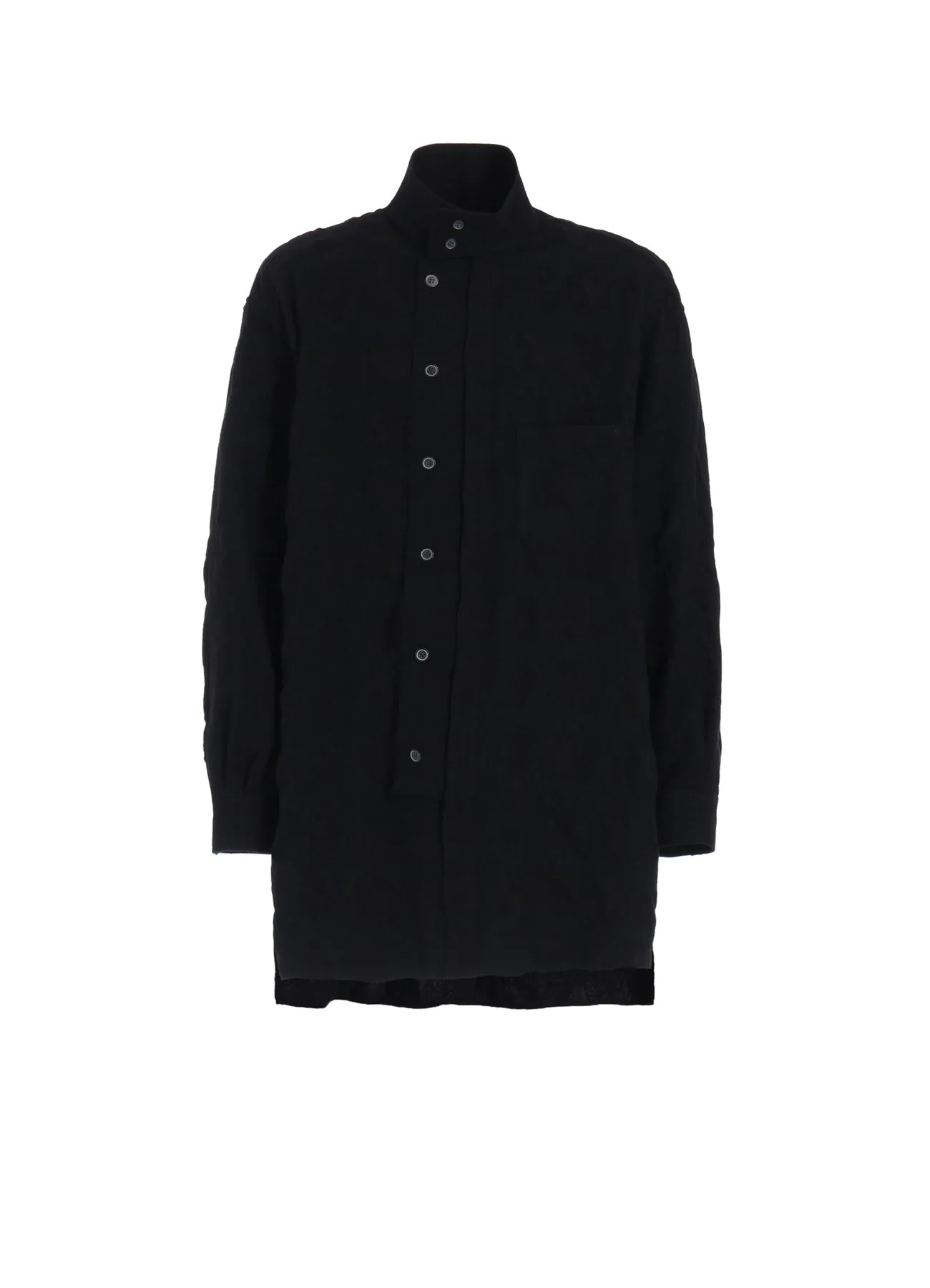 FULLING FINISHED SHADOW CHECK MULTI-BUTTONED SLEEVES STAND COLLAR SHIRT