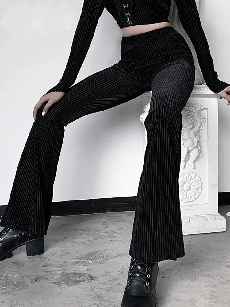 Goth Dark Vintage Flare Pants Women Aesthetic Emo Grunge Pants