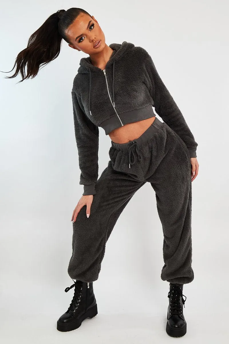 Grey Oversized Teddy Joggers - Havana