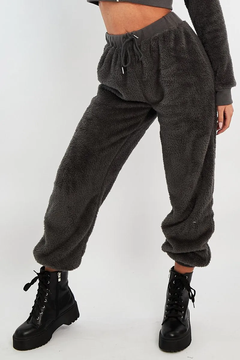 Grey Oversized Teddy Joggers - Havana