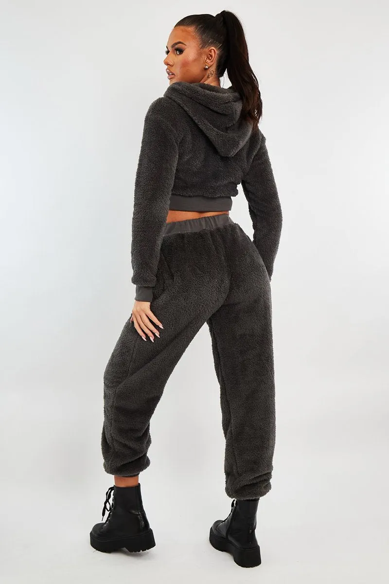 Grey Oversized Teddy Joggers - Havana