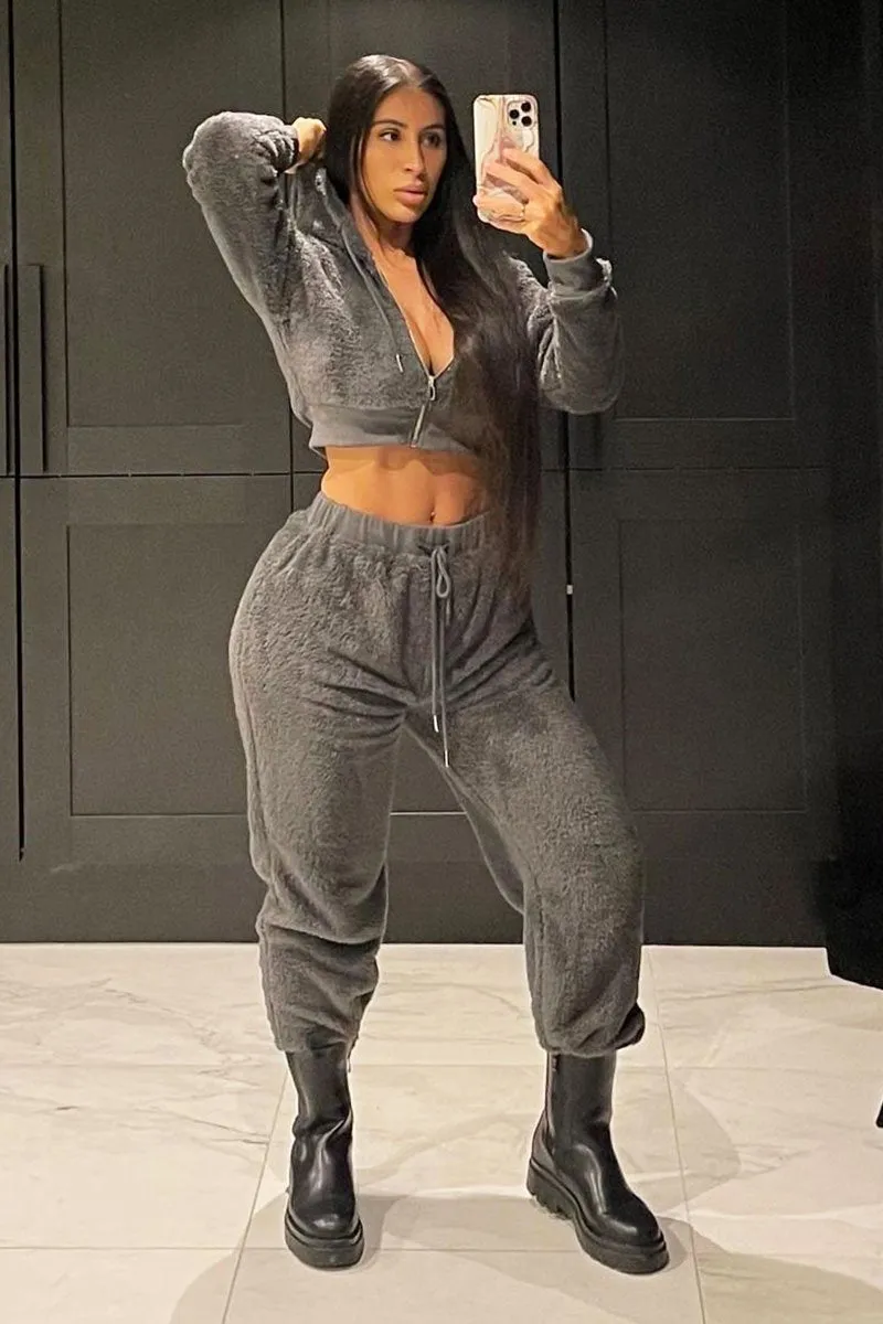 Grey Oversized Teddy Joggers - Havana