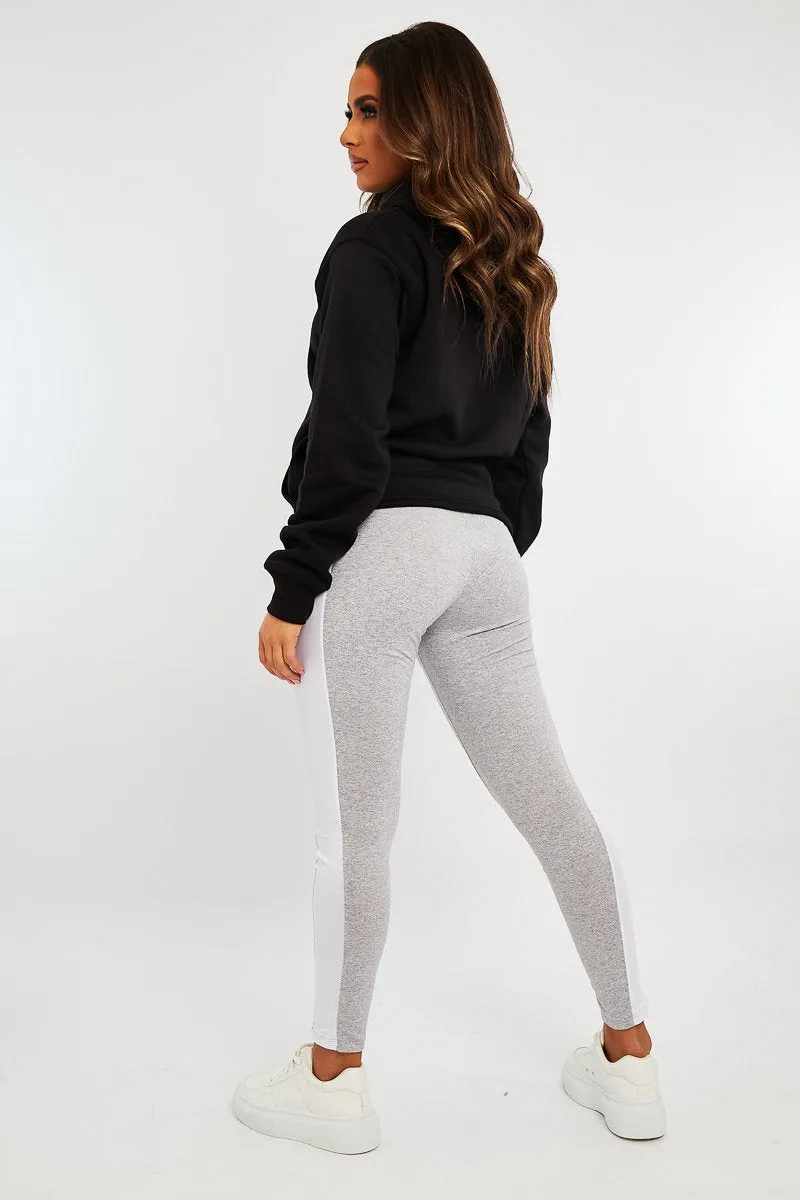 Grey White Side Stripe Leggings - Cairo