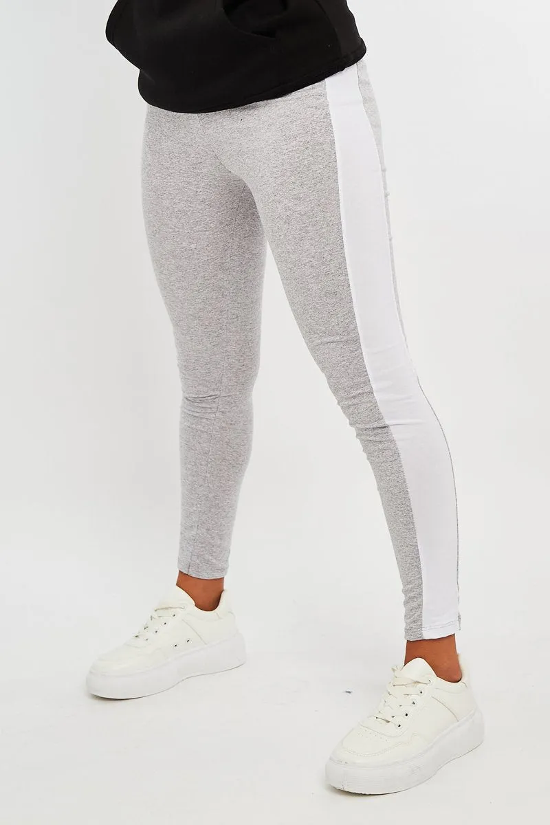 Grey White Side Stripe Leggings - Cairo