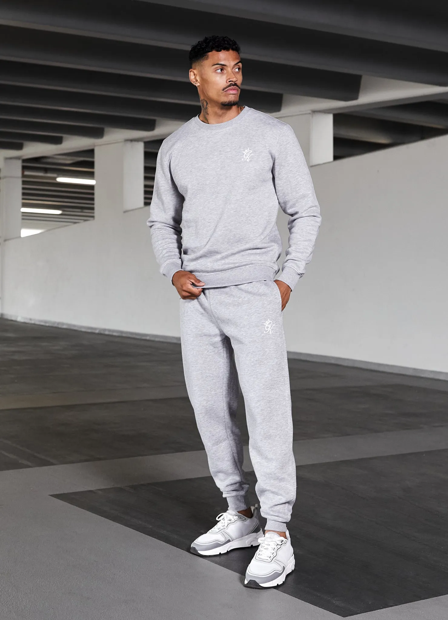 Gym King Fundamental Crew Tracksuit - Grey Marl