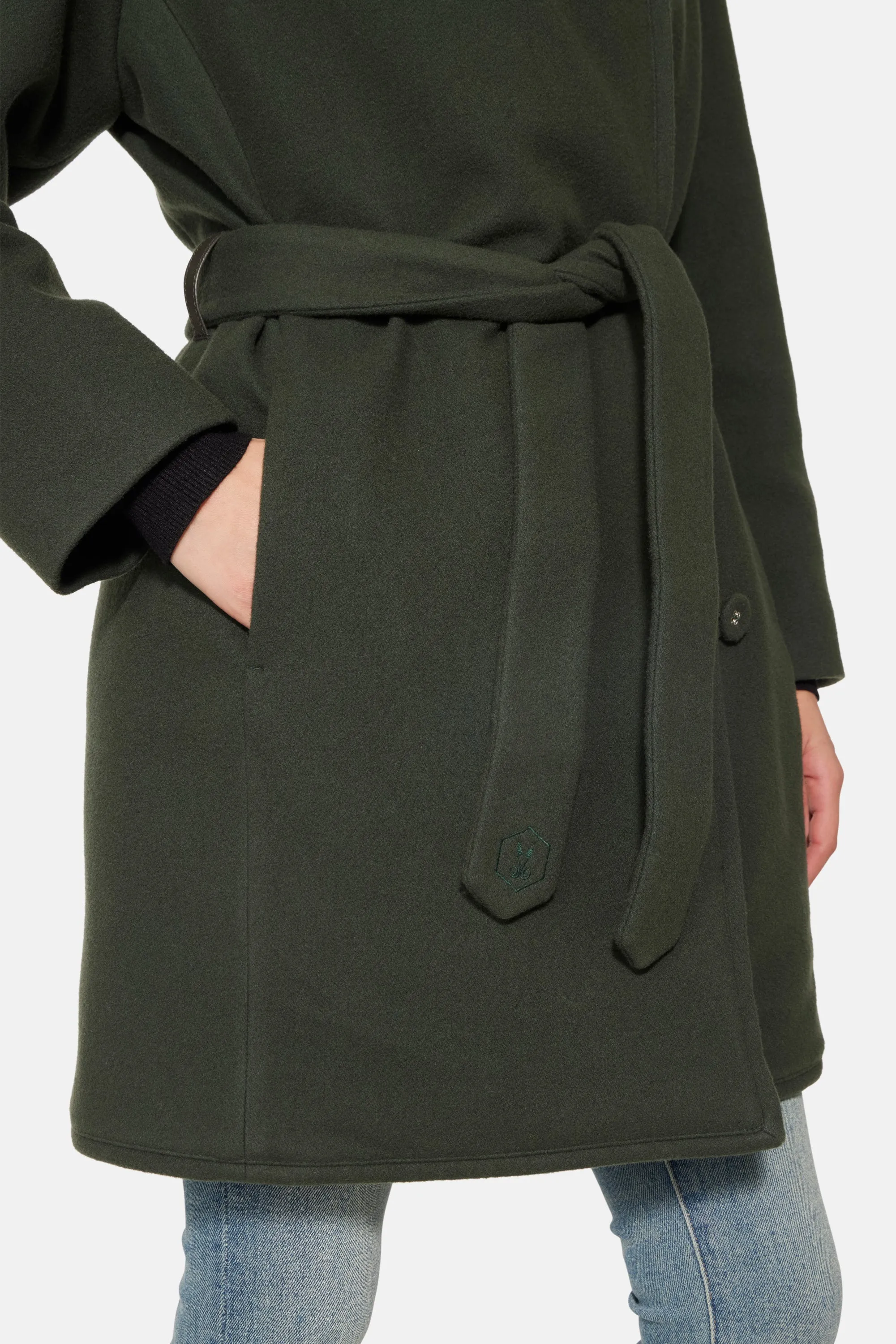 Hooded Wrap Coat, Hunter Green