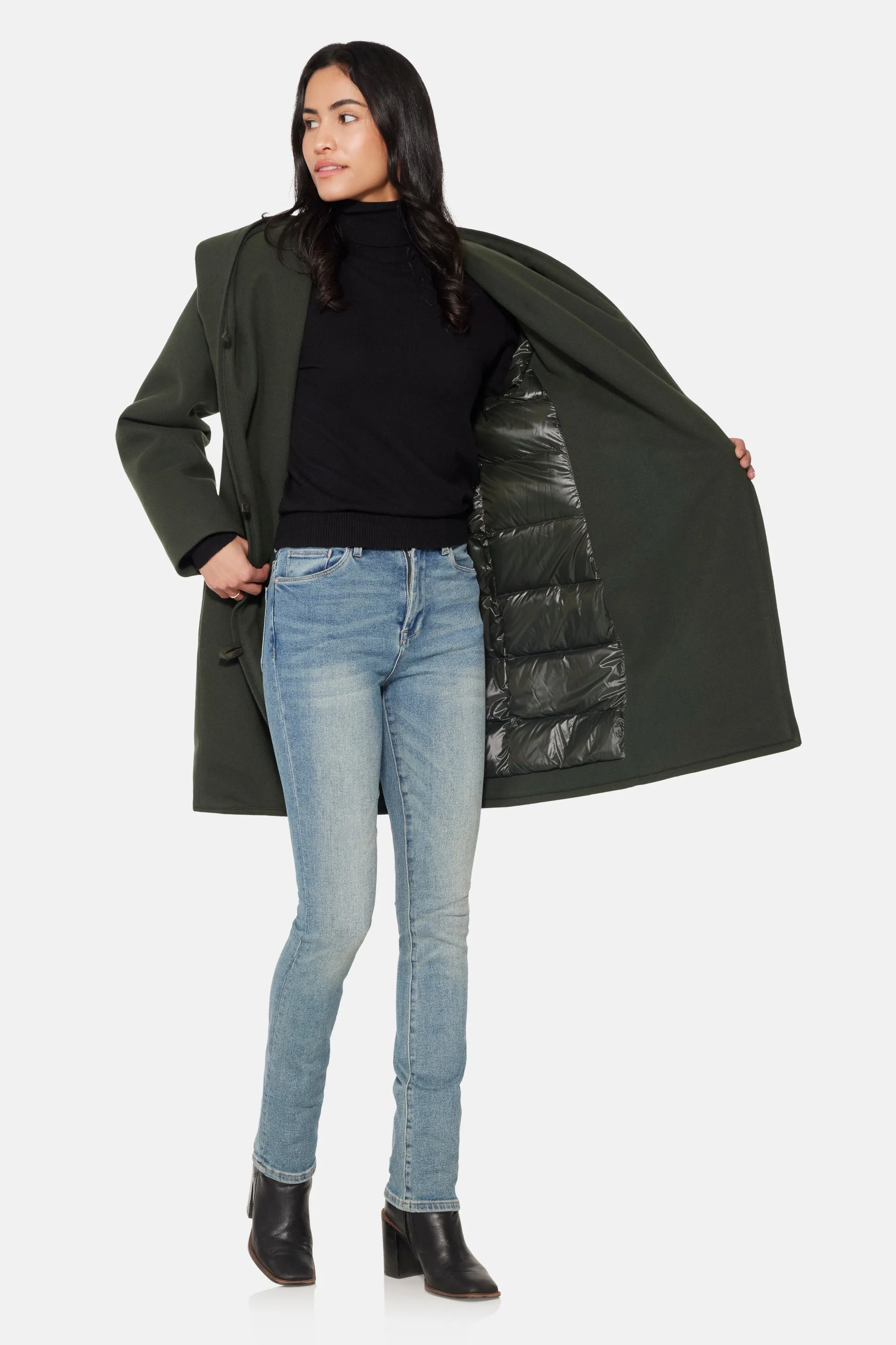 Hooded Wrap Coat, Hunter Green