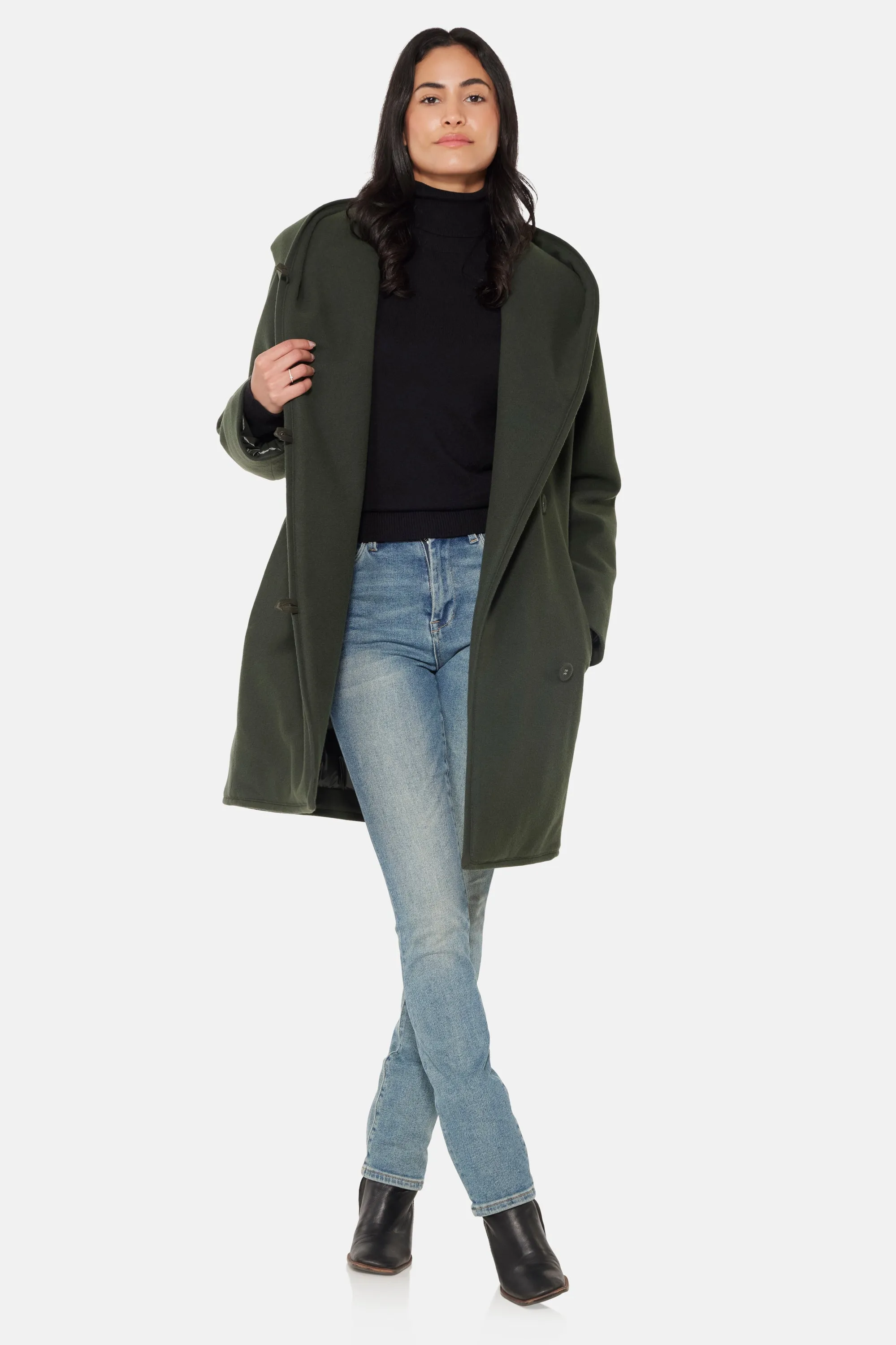 Hooded Wrap Coat, Hunter Green